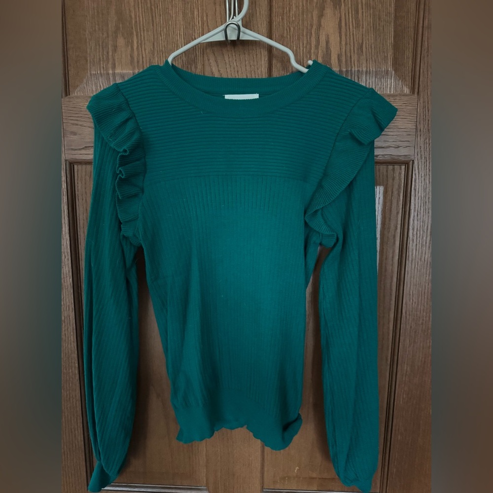 Elegant Teal Ruffle Sleeve Blouse